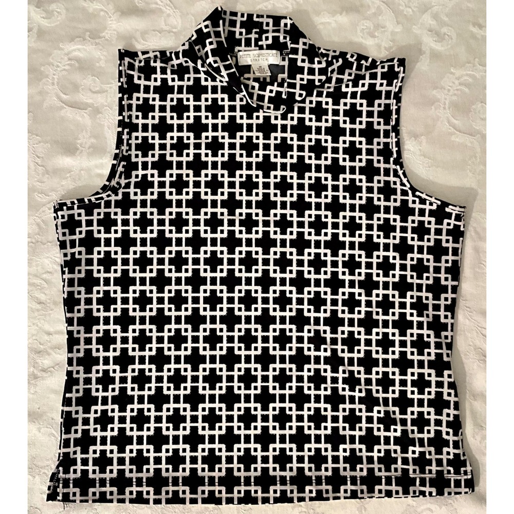 Petite Sophisticate Stretch Tank‎ Top Geometric Sleeveless Mock Neck M Layering